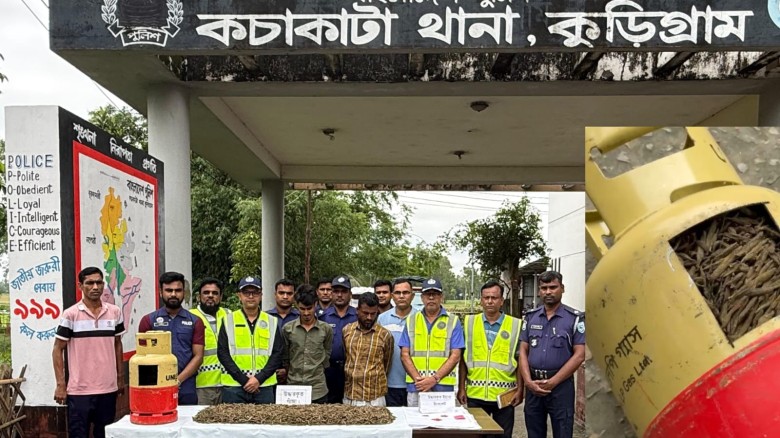 গ্যাস সিলিন্ডারে ৮ কেজি গাঁজা ও ১৯৩ পিস ইয়াবা পাচারকালে পুলি
